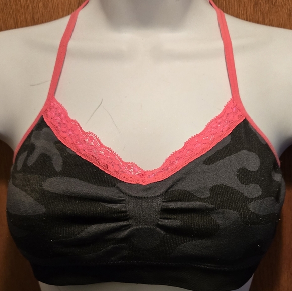 No Boundaries camo & pink lace sports bra/top bikini NWT SzM - Picture 2 of 5